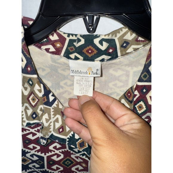 Vintage Middlebrook Park Geometric Aztec Print Long Sleeve Button Down Top‎ - Picture 3 of 3